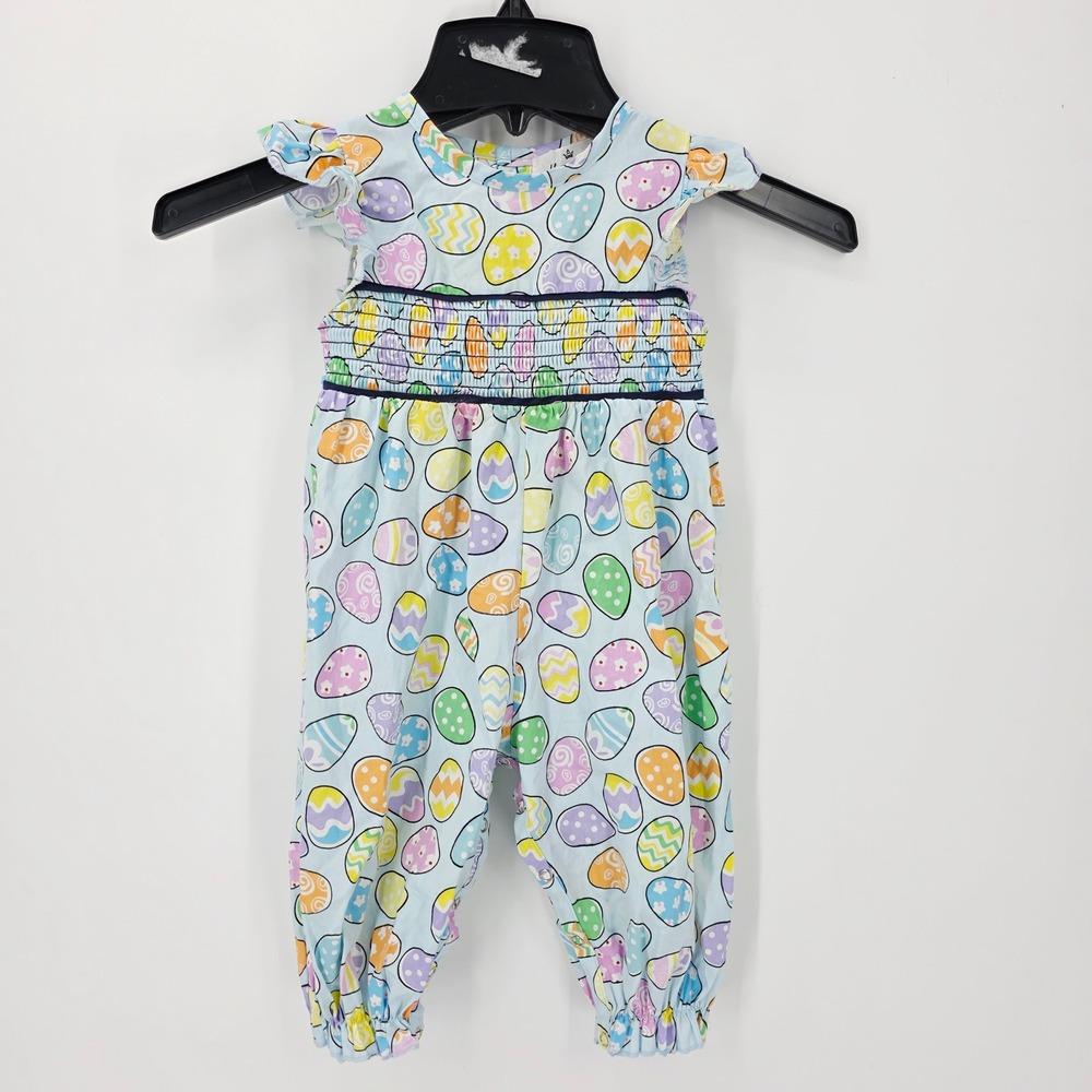 Marie Nicole Easter Egg Smocked Ruffle‎ Romper 6-12 Months T5